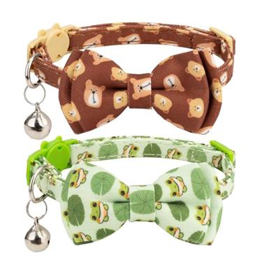 Imagem de Gyapet Coleira de gato gravata borboleta segurança breakaway sino 18-28 cm padrão de desenho animado sapo verde menino menina animal de estimação presente gatinho gatinho [2 peças] urso e sapo