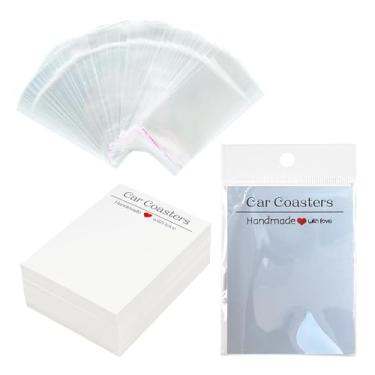 Imagem de Embalagem de porta-copos de carro 50 peças para vender porta-copos de carro cartões de exibição em branco de sublimação com 50 peças de sacos transparentes para pacote de porta-copos único (7,3 cm x