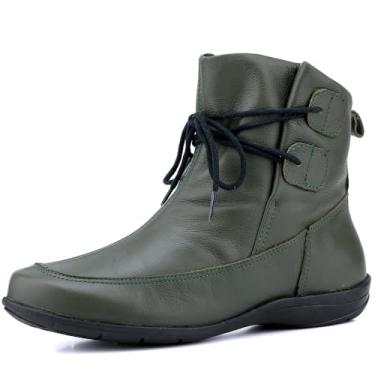 Imagem de Bota Feminina Cano Curto em Couro Legítimo, Preta, Estilo Casual, com Cadarço (verde, BR, Adulto, Numérico, 40)