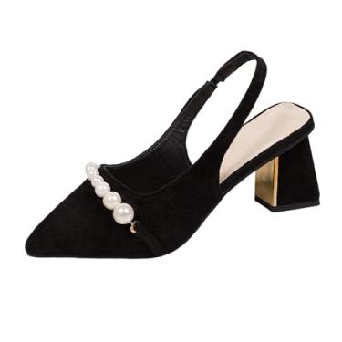 Imagem de Sandálias femininas de bico fino aberto nas costas com tiras elásticas para primavera e verão, Preto, 35