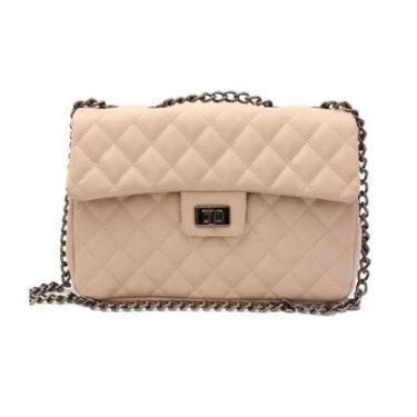 Imagem de Bolsa Feminina Transversal Flat Matelassê Alça Corrente Maria Milão Off White-Feminino