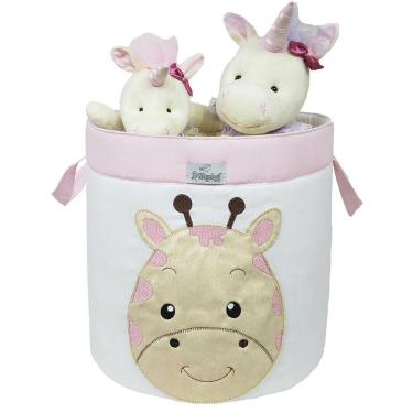 Imagem de Cesto Organizador De Brinquedos Bordado Girafa Rosa