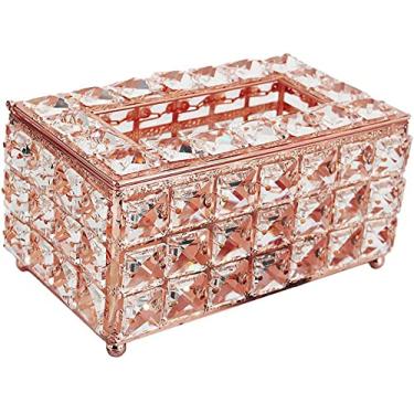 Imagem de Capa para caixa de lenços, organizador de lenços faciais de cristal retangular, capa organizadora de guardanapos, estojo decorativo para banheiro, sala de escritório (ouro rosa)