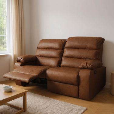 Imagem de Sofá 2 Lugares Reclinável Retrátil 170cm Naaman Sintético PU Marrom K01 - D'Rossi
