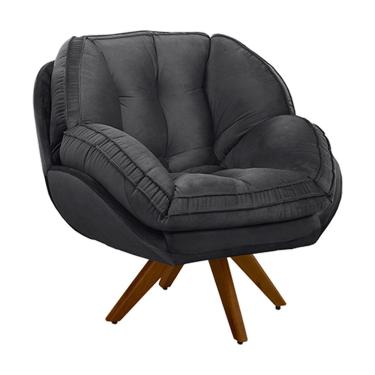 Imagem de Poltrona Decorativa Base em Madeira Giratória Giroud Veludo Cinza Chumbo - Gran Belo