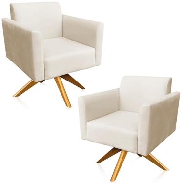 Imagem de Kit 02 Poltronas Decorativas Isabella Base Giratória Madeira Suede Bege - Gran Belo