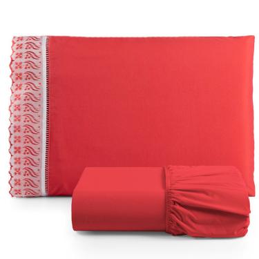 Imagem de Jogo de Lençol Lese Percal 180 Fios Solteiro  2 Peças Barato - Vermelho
