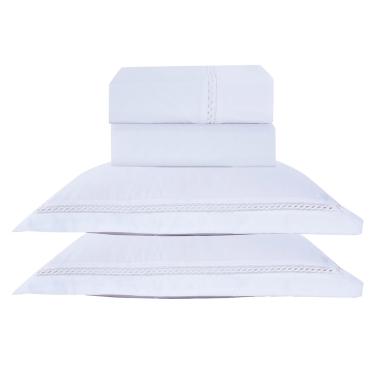 Imagem de Jogo de Cama Lençol Casal Luxuria Percal 300 Fios 4 Peças - Branco - 100% Poliéster