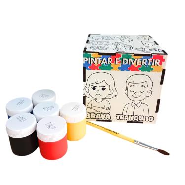 Imagem de Cubo Pintando as emoções para Autistas com kit tinta guache e pincel