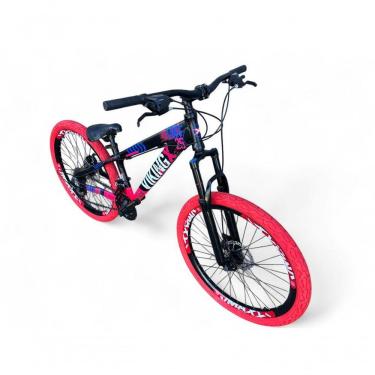 Imagem de Bicicleta Aro 26 Vikingx Tuff X25 Freeride Freio Hidráulico 21v Aros Vmaxx Dh Pneu Flame - Preto-rosa