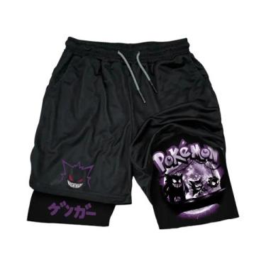 Imagem de Shorts Esportivos Masculinos De Verão Com Estampa Pikachu, Efeito Duas