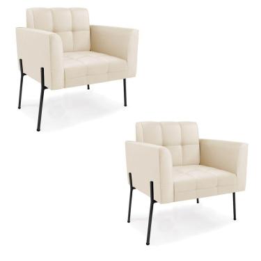 Imagem de Poltrona Pé De Ferro Preto Para Sala Kit 2 Elisa Corino D03 - D'rossi Cor Bege