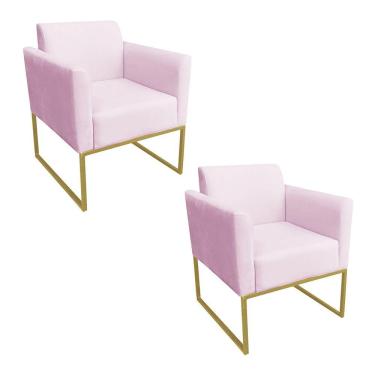 Imagem de Kit 02 Poltronas Marisa Base Dourado Rosa Bebê