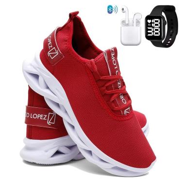 Imagem de Kit Tênis Masculino Esportivo Para Corrida e Treino Super Leve e Confortável com Fone e Relógio-Masculino