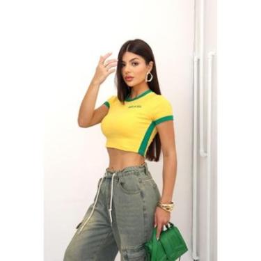 Imagem de Top Cropped Feminino Brasil Ribana Premium Cores Bandeira Tamanho Único-Feminino