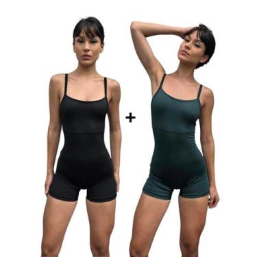 Imagem de kit 2 Macaquinhos Fitness Meia Coxa Feminino Alcinha Compressão Academ