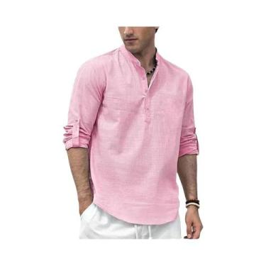 Imagem de Camisa Polo Masculina De Manga Longa Em Algodão E Linho Para O Verão E