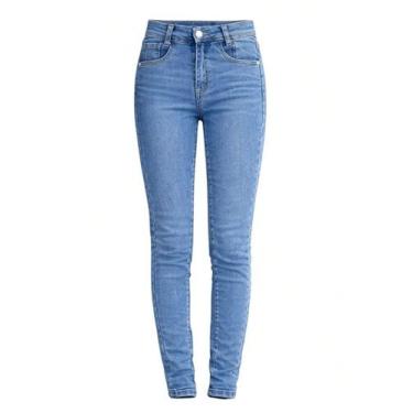 Imagem de Calça Jeans Feminina Skinny Cintura Alta Ajuste Perfeito Confortável -