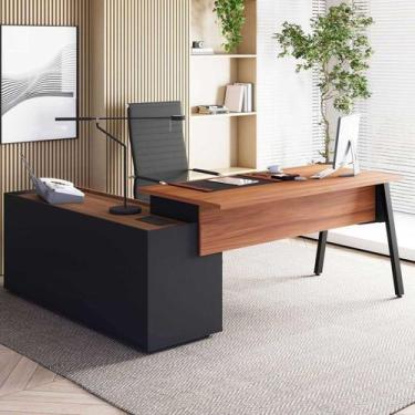 Imagem de Mesa L Diretor Escritório com Armário Lateral 3 Gavetas 200cm Industri