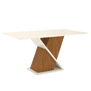 Imagem de Mesa de Jantar Fiorella 160 cm Tampo Reto com Vidro Nature Off White – Henn