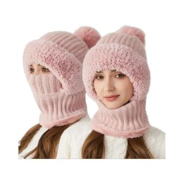 Imagem de Gorro De Inverno Feminino 3 Em 1, Quente E À Prova De Vento, Com Cache