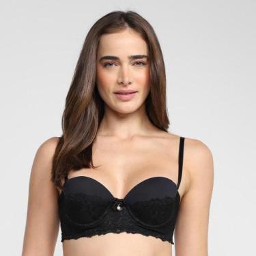 Imagem de Sutiã Trifil Com Bojo Meia Taça Renda, Preto, GG