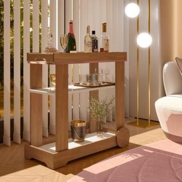 Imagem de Carrinho Bar Aparador 80cm em MDF com Rodas Cinamomo/Off White - ARTEL