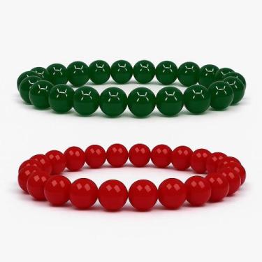 Imagem de Kit Pulseiras Jade Verde e Vermelha 8mm Pedra Natural Unissex - Caminh