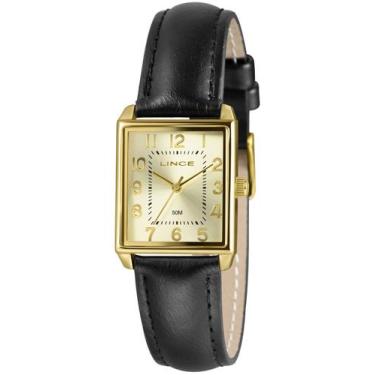 Imagem de Relogio Lince Feminino quadrado dourado preto com numeros pulseira de 