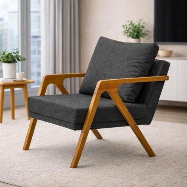 Imagem de Poltrona Mona Pés De Madeira Linho Sala Escritorio Decoração - Casa Tr