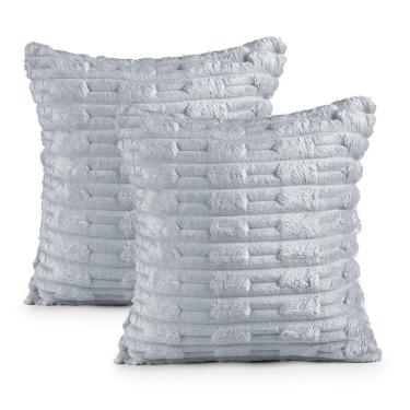 Imagem de Kit 2 Capas De Almofada Polar Manta Ultrasoft Com Ziper Decorativa Sofá Sala Quarto Cinza Platina - 100% Poliéster