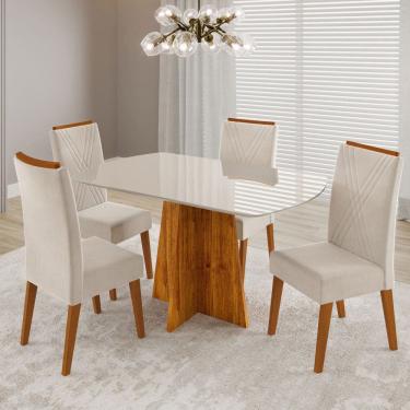 Imagem de Mesa de Jantar 4 Lugares Lunara com Vidro Marrom/Off White/Pastel - Viero Móveis