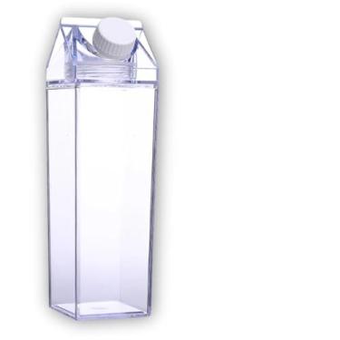 Imagem de Garrafa De Leite Água Suco Bebidas Acrílico Plástico Transparente Formato Caixa de Leite para Geladeira 1 Litro (Transparente)