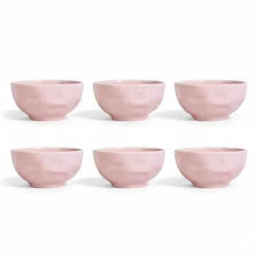 Imagem de Kit 6 Bowl Tigela Porcelana Rosa Relevo Orgânico 360 ml - Germer Porce
