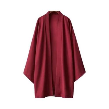 Imagem de Camisa Kimono Masculina De Manga Longa Em Cor Sólida Yukata Haori Jaqu