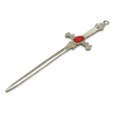 Imagem de Adaga Antiga Decorativa Metal Prata Brilho 16 cm Vermelha - Flash