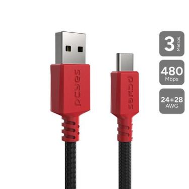 Imagem de Cabo Usb A 2.0 Macho P/ Usb Tipo-c - Conec. Vermelho - P/ Switch - 3 M