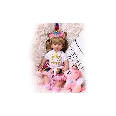 Imagem de Brinquedo Boneca Bebê Reborn Silicone Menina 1º Aninho Unicórnio - Mun