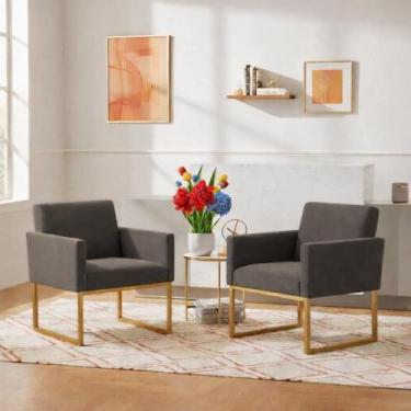 Imagem de Kit 2 Poltronas Reforçada Recepção Base Metálico Dourado - Móveis Mafe