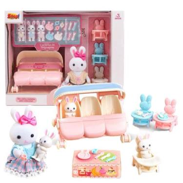 Imagem de Boneca Casinha Coelhos Carrinho De Trigêmeos Infantil Menina - Zoop To