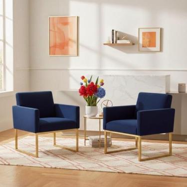 Imagem de Kit 2 Poltronas Reforçada Recepção Base Metálico Dourado - Móveis Mafe