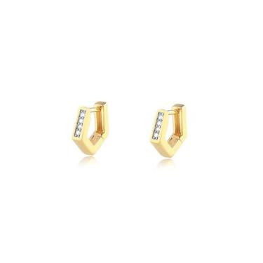 Imagem de Brinco Argola Click Geométrico Pequeno Filete Folheado Ouro - Radhau J