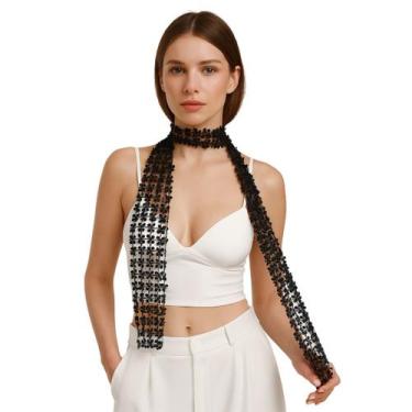 Imagem de Cachecol Feminino Floral com Lantejoulas Brilhantes 5 Cores - anjo da 