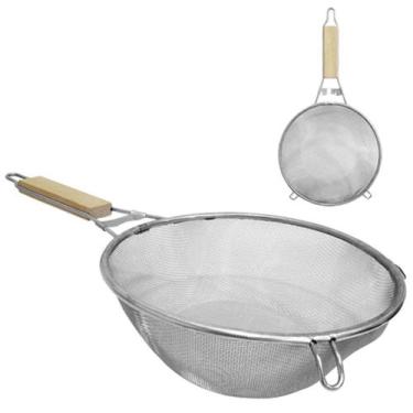 Imagem de Peneira coador inox cabo madeira 47x24,5cm de ø - AMIGOLD