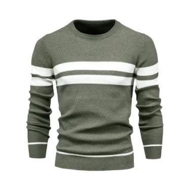 Imagem de Suéter Masculino Slim Fit De Manga Longa Com Gola O E Patchwork, Quent