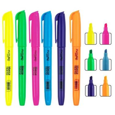 Imagem de Kit 6 Unidades Cores Mescladas Marca Texto Chanfrado Caneta Colorido -