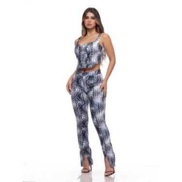 Imagem de Calça Feminina Sarja com Elastano Estampada - Razon Jeans, 44, Azul
