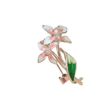 Imagem de Broche Flor com Folhas Verdes e Zircônia - - Pistache Acessórios, Azul