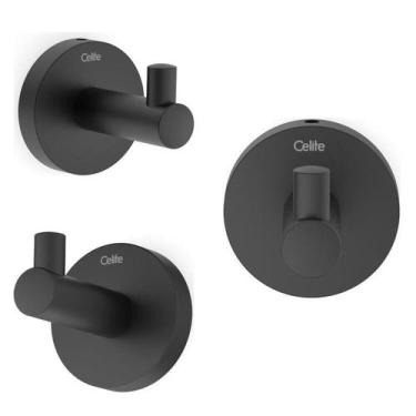 Imagem de Kit com 3 Cabide New Linha City Banheiro Metal Preto/Matte Celite