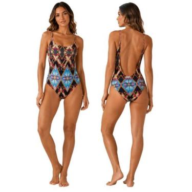 Imagem de Maiô Feminino Sem Bojo Alças Finas Estampado Com Costa Nua - Penelópe 